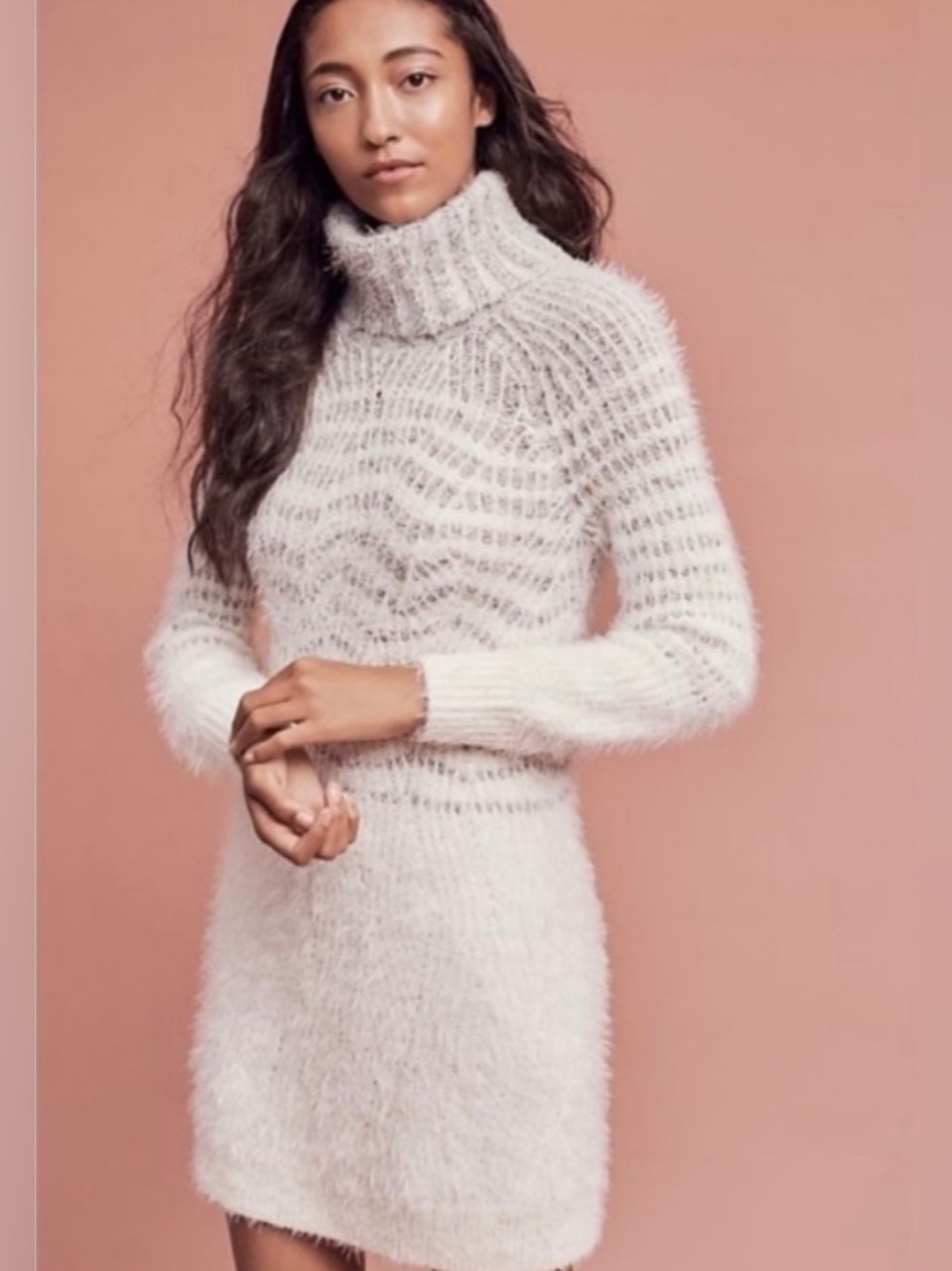 Anthropologie Sleeping On Snow I Shelby Eyelash Wool Alpaca Mix Sweater Dress - Picture 2 of 11